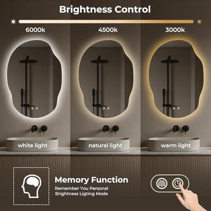 WallBeyond Asymmetrical Bathroom Mirror with Lights, Irregular LED Backlit Vanity Mirror, 31" H x 22" W, Anti-Fog, Dimmable Lighting with 3 Color Temp, Memory, Hardwired, Vertical or Horizontal Mount