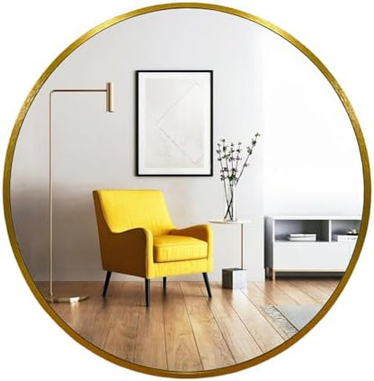 Oruii Round Mirror, 24 inch Glold Circle Mirror, Bruhsed Gold Metal Frame