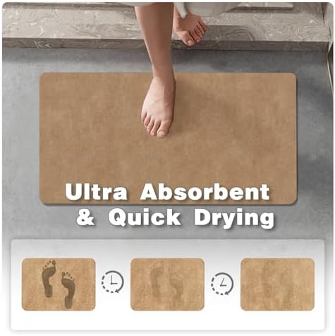 TYUU Thin Bath Mat Runner, Long Bathroom Rugs Non Slip, 24x70 Camel