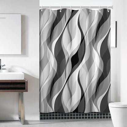Grey Striped Shower Curtain with Hooks for Bathroom 54x72 Inch