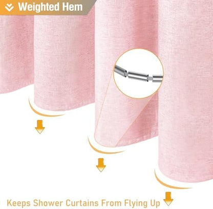 BTTN Pink Linen Textured Waterproof Thick Fabric Shower Curtain Set, 72x72