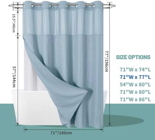 eachope No Hook Waffle Shower Curtain with Snap-in Liner, 71x77 Inch, Teal
