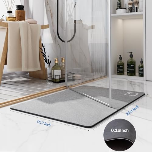 Diatomaceous Earth Bath Mat Stone Bath Mats for Bathroom,15.7"x23.6",Grey