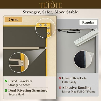 TETOTE Brushed Brass Bathroom Mirror for Over Sink 48" x 36" Large Gold Beveled Framed Rectangular Vanity Mirror for Bathroom, Bedroom, Entryway, Living Room, Tempered Glass, Stronger Frame