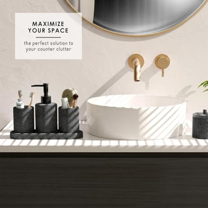 Clara Clark Bathroom Set - Coal Black Bathroom Accessories Set, 19PC Bathroom Accessory Set, Bathroom Sets with Shower Curtain Set, Soap Dispenser & Toothbrush Holder