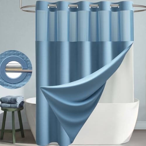 Dynamene Moonlight Blue Hook Free Waffle Shower Curtain & Snap Liner,72x75