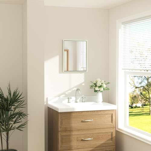 TETOTE Brushed Nickel Mirror 16" x 20" Rectangle Beveled Frame Bathroom Vanity Mirror for Over Sink Brushed Nickel, Tempered Glass, Stronger Frame, Modern Farmhouse Bathroom, Bedroom, Entryway