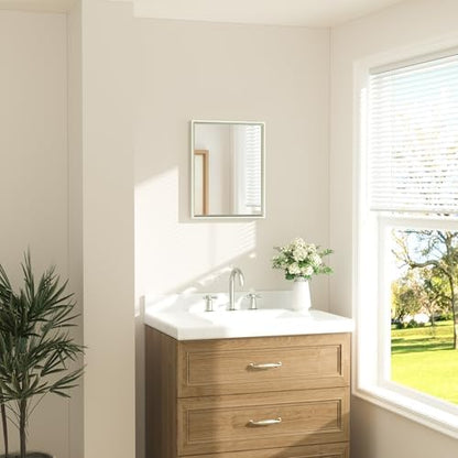 TETOTE Brushed Nickel Mirror 16" x 20" Rectangle Beveled Frame Bathroom Vanity Mirror for Over Sink Brushed Nickel, Tempered Glass, Stronger Frame, Modern Farmhouse Bathroom, Bedroom, Entryway