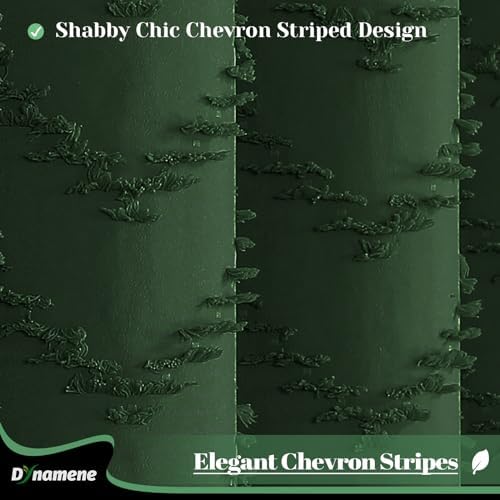 Dynamene Boho Farmhouse Shower Curtain Tufted Chevron 72"x72" Dark Green