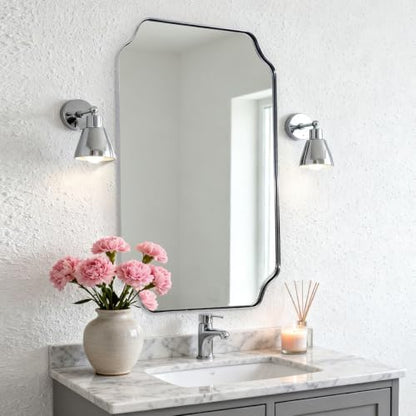 ANDY STAR Chrome Scalloped Mirror, 24x40 Inch Polished Silver Rectangle Mirror, Modern Bathroom Vanity Mirror with Rust-Proof Stainless Steel 1" Frame, Hangs Vertically/Horizontally