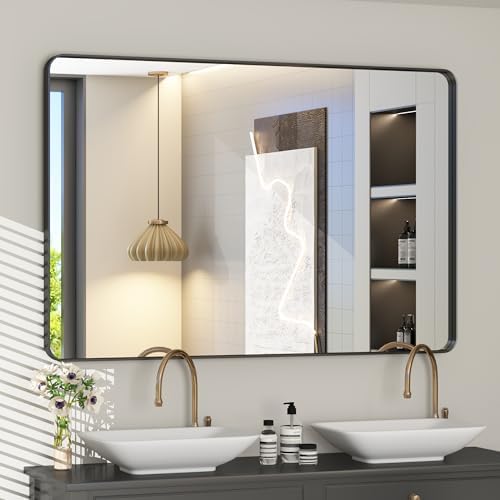 48x30 Inch Black Framed Mirror for Wall