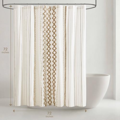 INK+IVY 100% Cotton Tufted Shower Curtain for Bathroom, Neutral, 72 x 72
