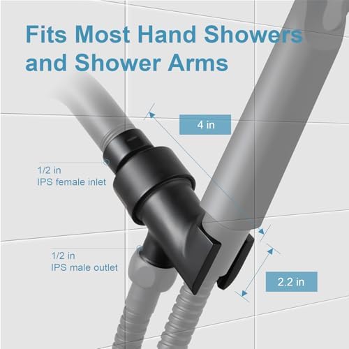 OFFO Shower Head Holder All Metal for Handheld Shower Head, Adjustable Shower Arm Mount with Solid Brass Pivot Ball, 1/2 in IPS Female Inlet and Male Outlet, Matte Black