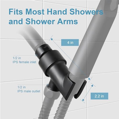 OFFO Shower Head Holder All Metal for Handheld Shower Head, Adjustable Shower Arm Mount with Solid Brass Pivot Ball, 1/2 in IPS Female Inlet and Male Outlet, Matte Black