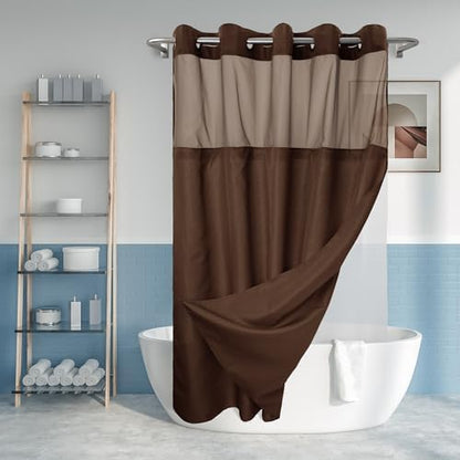 River Dream No Hook Shower Curtain with Snap-in Liner Set, Brown, 71x74