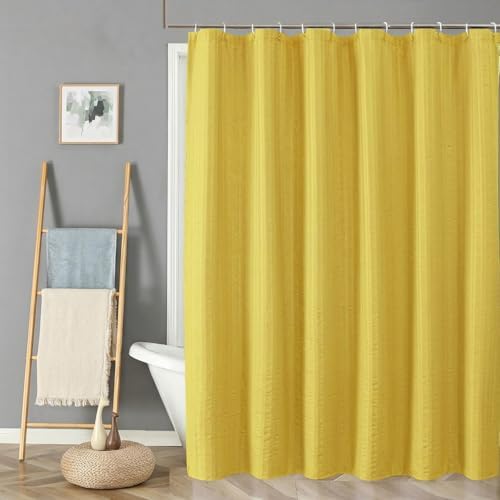 Aiyufeng Moga Lemon Yellow Shower Curtain - 3D Embossed Cloth Shower Curtain for Bathroom, Hotel Luxury Yellow Bathroom Curtains, Machine Washable, Standard Size 72Wx78H