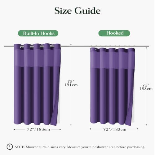 Dynamene Purple Hook Free Waffle Shower Curtain & Snap Fabric Liner,72x75