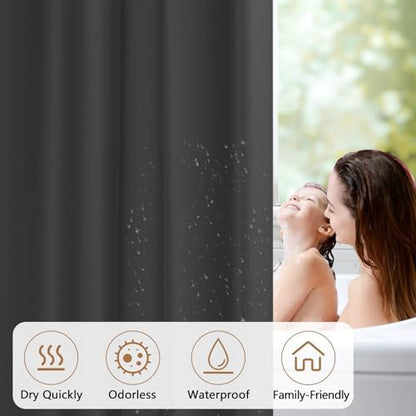 Seenus Charcoal Grey Fabric Stall Shower Curtain Liner 36 x 78 inch, Waterproof Cloth Shower Liner Washable with 2 Large Magnets, Narrow Bathroom Shower Curtain for Single Stall