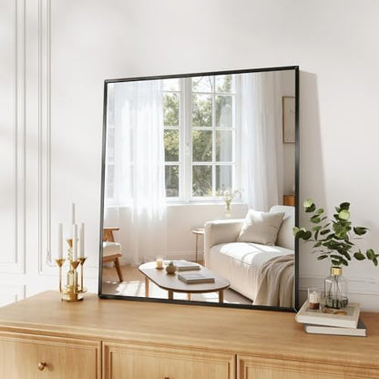 Koonmi Bathroom Mirror for Wall, 28"x32" Black Bathroom Mirror for Over Sink, Shatterproof Tempered Glass Vanity Mirror with Anti-Rust Aluminum Alloy Frame, Hang Horizontally or Vertically