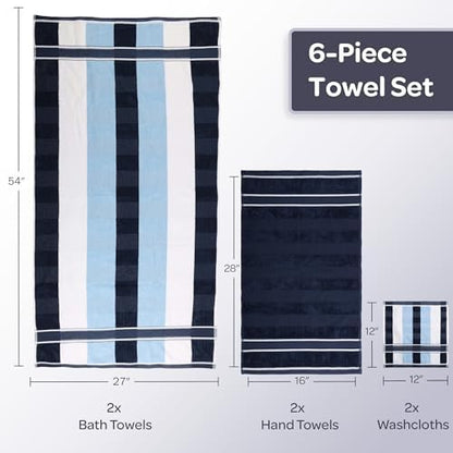 Lavish Home Bathroom Towels Set, Bathroom Accessories, Navy, Set of 6