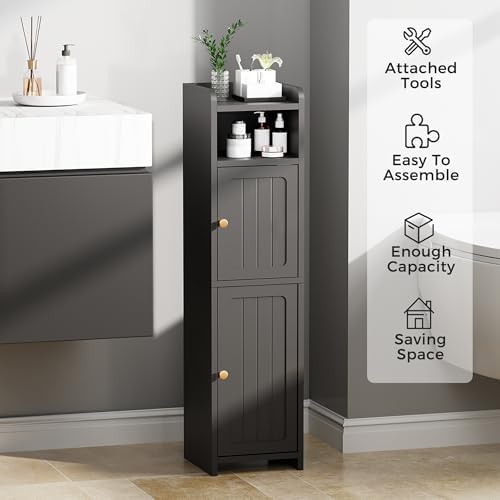 BEWISHOME Small Bathroom Storage Cabinet, 2 Doors Narrow Bathroom Cabinet