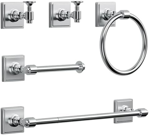 VEHCIL Polished Chrome Bathroom Towel Bar Set, 5 Piece Bathroom Hardware Accessory Set, SUS304 Stainless Steel 24" Towel Rack Holder Set for Bathroom, Wall Mounted