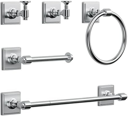VEHCIL Polished Chrome Bathroom Towel Bar Set, 5 Piece Bathroom Hardware Accessory Set, SUS304 Stainless Steel 24" Towel Rack Holder Set for Bathroom, Wall Mounted