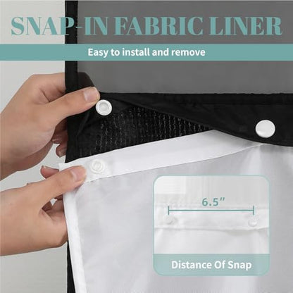 eachope No Hook Waffle Shower Curtain with Snap-in Liner, 54x80 Inch, Black