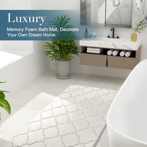 OLANLY Memory Foam Bath Mat Rug 36x24, Ultra Soft Bathroom Rugs, Cream