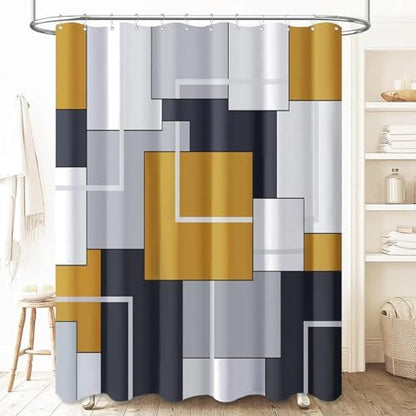 BTTN 36x72 Half Modern Geometric Waterproof Fabric Shower Curtain Set, Gold