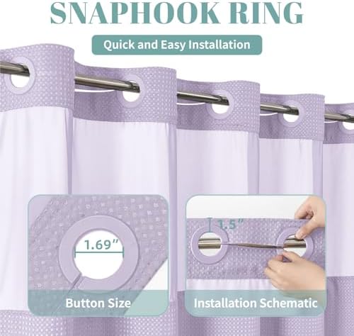 No Hook Waffle Shower Curtain with Snap-in Liner, 71x77 Inch, Lavender
