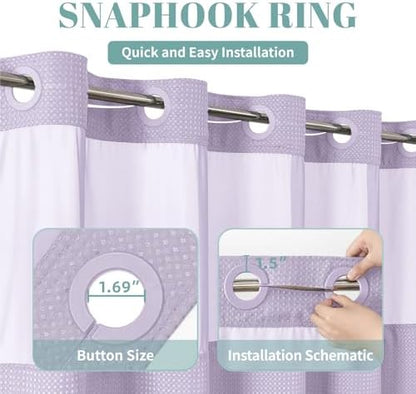 No Hook Waffle Shower Curtain with Snap-in Liner, 71x77 Inch, Lavender