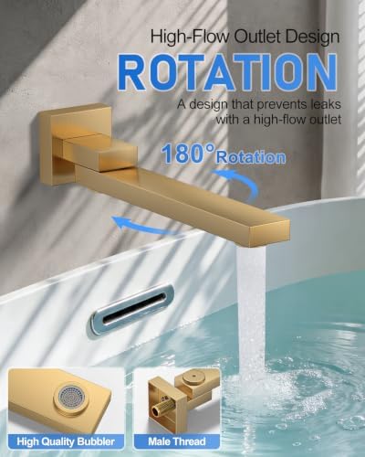Woindo 4 Function Shower Faucet Set 12" Rain Shower Head/6'' Side Shower Head and 3 Setting Handheld Ceiling Mount Push Button Diverter Complete Rainfall Round Shower System Included Valve Trim Kit