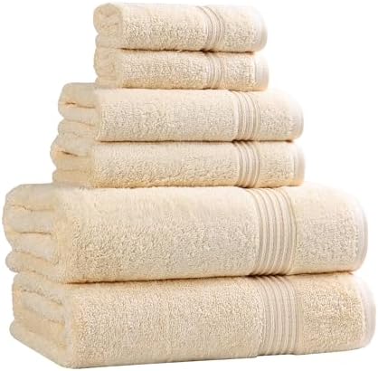 Superior Egyptian Cotton 6-Piece Towel Set, Bathroom Essentials, Towels For Bathroom, Apartment, Airbnb, Guest Bath, Face, Hand, Bath Towels, Washcloths, Absorbent, Fast Drying, Canary