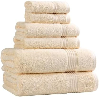 Superior Egyptian Cotton 6-Piece Towel Set, Bathroom Essentials, Towels For Bathroom, Apartment, Airbnb, Guest Bath, Face, Hand, Bath Towels, Washcloths, Absorbent, Fast Drying, Canary