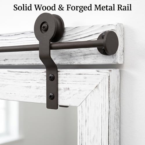 27"x49" Whitewashed Coastal Barn Door Wall Mirror with Wood Header