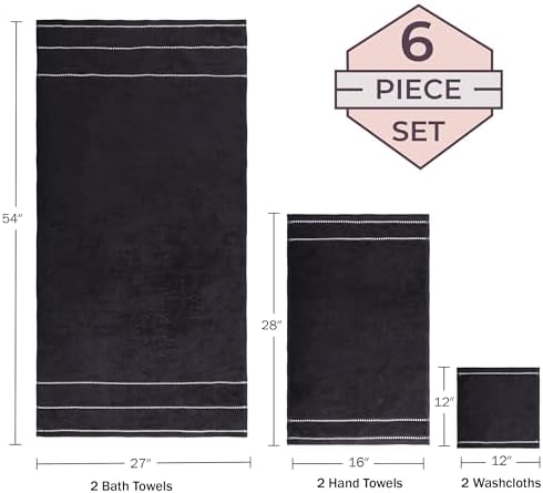 Lavish Home Bathroom Towels Set, Bathroom Accessories, Black, Set of 6