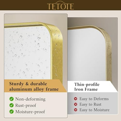 TETOTE 55 x 36 Inch Bathroom Mirror, Brushed Brass Gold Vanity Mirror, Modern Rectangle Metal Frame Decorative Wall Mirror for Entryway Shatterproof (Horizontal/Vertical)