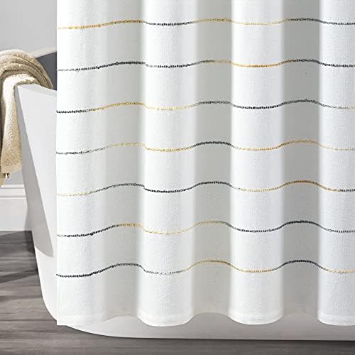 Lush Decor Ombre Stripe Yarn Dyed Cotton Shower Curtain, 72" W x 72" L, Yellow & Gray - Fabric Shower Curtains - Striped Bathroom Curtain - Farmhouse & Coastal Decor
