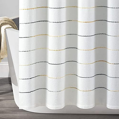 Lush Decor Ombre Stripe Yarn Dyed Cotton Shower Curtain, 72" W x 72" L, Yellow & Gray - Fabric Shower Curtains - Striped Bathroom Curtain - Farmhouse & Coastal Decor