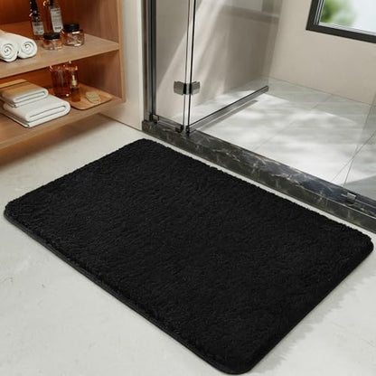 LOCHAS Bathroom Rugs 36x24 Inch, Microfiber Bath Rug Non Slip, Black