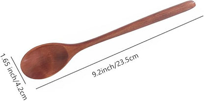 Long Handle Wooden Spoons for Eating, 9.2 Inch Wood Soup Spoons for Mixing Stirring, Handmade Retro Honey Jar Table Spoons Teaspoon Tea Coffee Spoon (3 Pack)