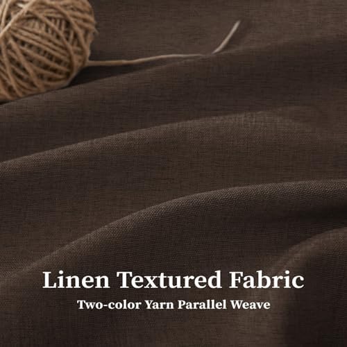 BTTN 48x72 Boho Scalloped Linen Textured Cloth Shower Curtain Set, Brown