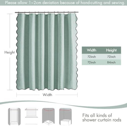 MIULEE Seafoam Green Scalloped Linen Shower Curtain 72x72 Inches