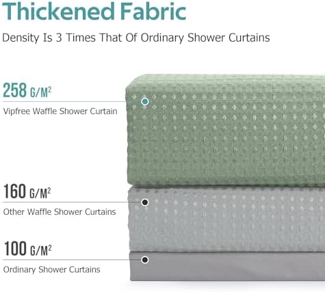 Vipfree 3 in 1 Shower Curtain Set, Waffle Shower Curtain and Liner Set with 12 Double Sided Shower Curtain Hooks, 258GSM Luxury Weighted Cloth Shower Curtains for Bathroom, 72 W x 72 H, Sage Green