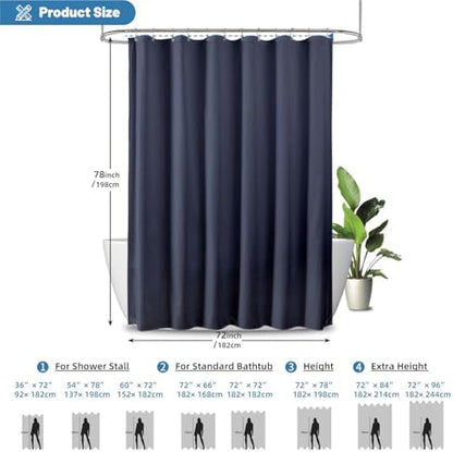 1 Pack Water-Repellent Fabric Shower Curtain Liner, 72x78 Blue