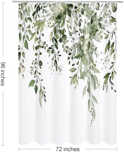 Gibelle Olive Green Eucalyptus Shower Curtain, Floral Print, 72x96