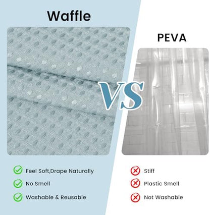 No Hook Waffle Shower Curtain with Snap in Liner Set, 71x74, Fog Blue