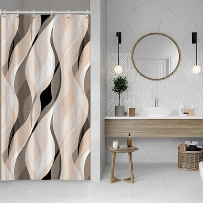 Cream Striped Stall Shower Curtain with Hooks, 48x72 Inch