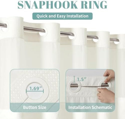 eachope No Hook Waffle Shower Curtain with Snap-in Liner, 60x74 Inch, Cream